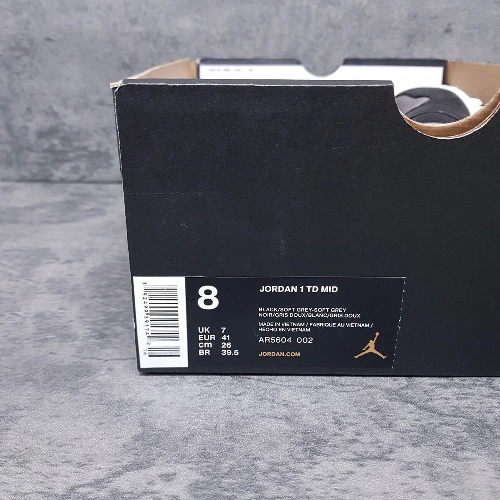 NIKE Air Jordan 1 TD Mid Shadow Grey Football Cleats Mens 8 Black Grey Lunarlon‎